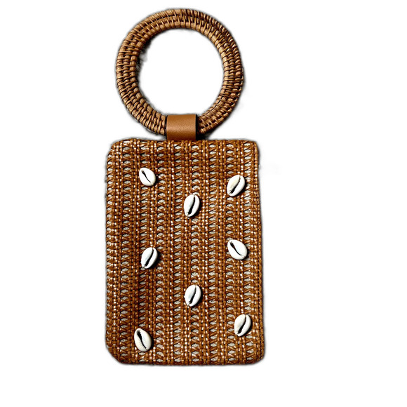 Woven Rattan Cowrie Shell Crossbody HandBag Wristlet with Handle Wicker CHIC - Picture 1 of 11